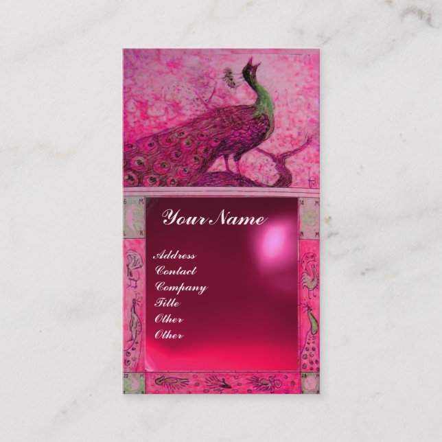 Carte De Visite AMOUR DE MARIAGE MONOGRAMME PAON rose rouge rubis (Devant)