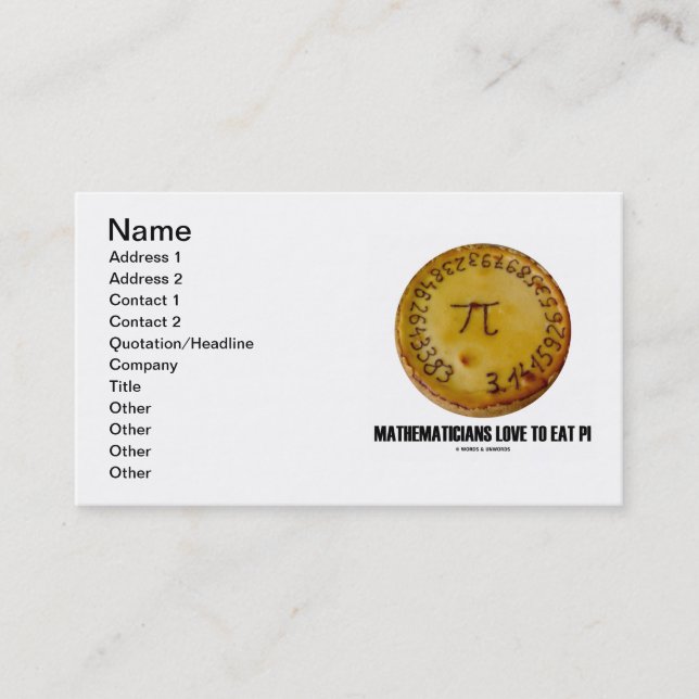 Carte De Visite Amour de mathématiciens pour manger pi (pi sur un (Devant)