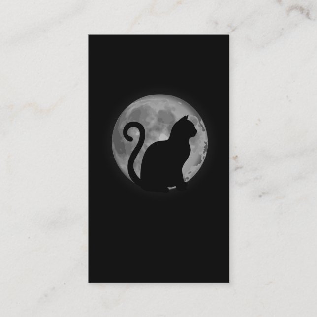 Carte De Visite Amoureux des animaux Silhouette Cat Cute Moon (Devant)