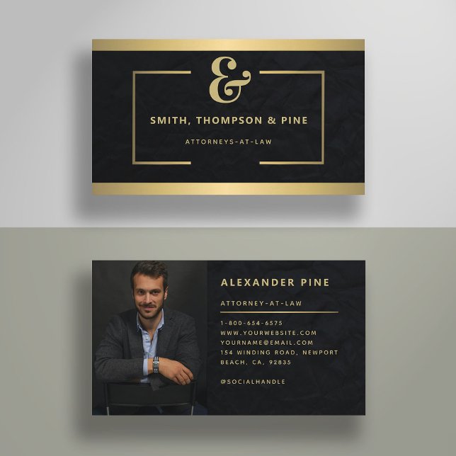 Carte De Visite Ampersand Modern Black Gold Professional Photo Bus (lawyer business card law legal services paralegal elegant photo black gold line simple modern classy)