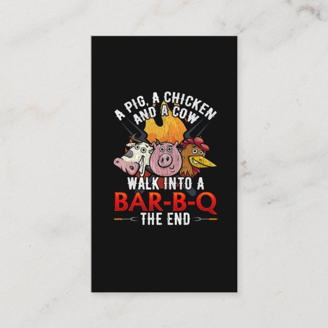 Carte De Visite Amusant BBQ Joke Pig Chicken Cow Barbecue Humour (Devant)
