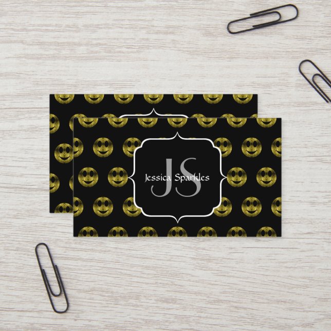 Carte De Visite Amusants or noir sourires pois motif Monogramme (Devant/Arrière en situation)