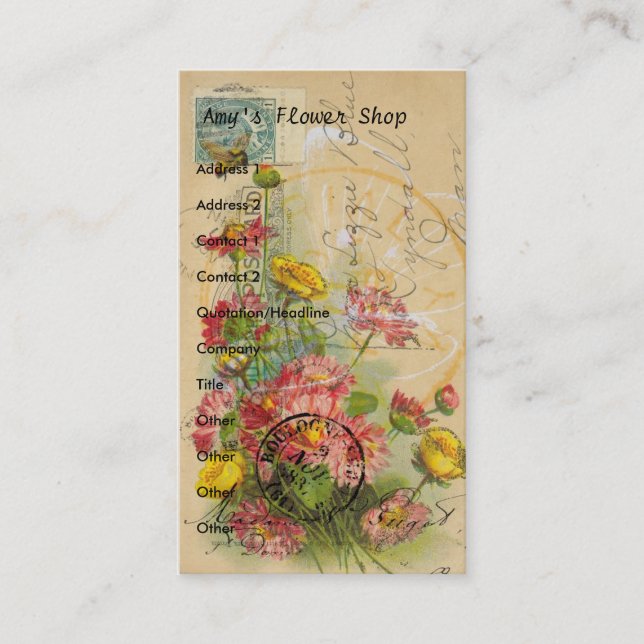 Carte De Visite Amy's Flower Shop (Devant)