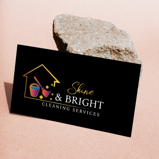 Carte De Visite Analyse des services de nettoyage pour connecter l (Cleaning Services Scan To Connect Black Business Card)