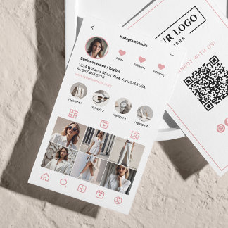 Carte De Visite Analyse Instagram Pour Connecter le code QR rose