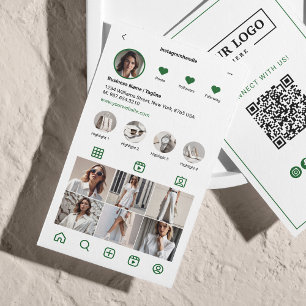 Carte De Visite Analyse Instagram Pour Connecter le code QR Vert