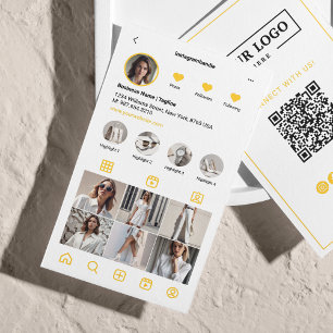 Carte De Visite Analyse Instagram Pour Connecter QR Code Jaune