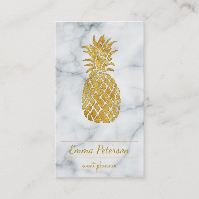 Carte De Visite ananas doré sur marbre blanc (Devant)