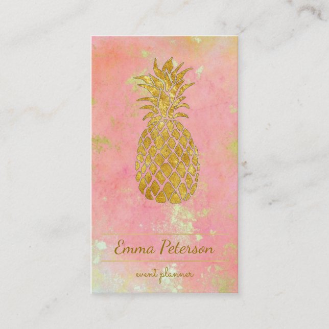 Carte De Visite ananas doré sur rose rose (Devant)
