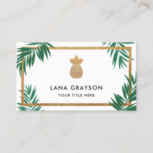 Carte De Visite Ananas Gold et cadres verts de palmiers