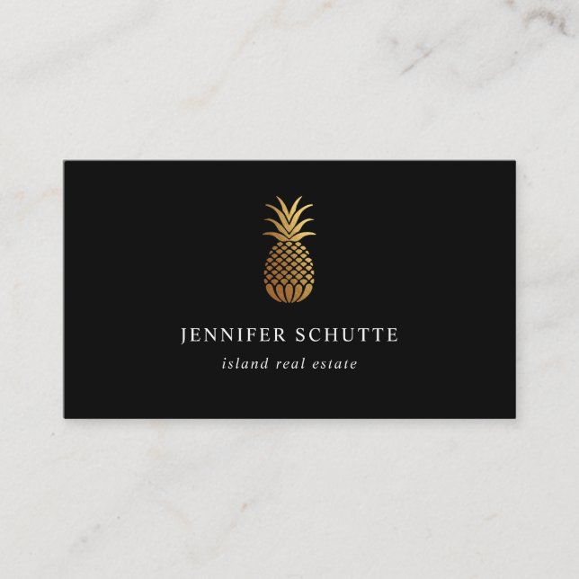 Carte De Visite Ananas Golden Moderne Black & Gold Immobilier (Devant)