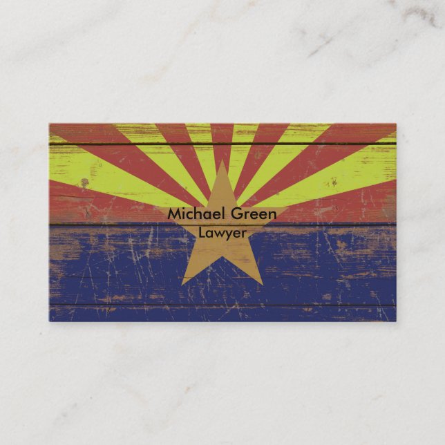 Carte De Visite Ancien drapeau de l'État de l'Arizona en bois (Devant)