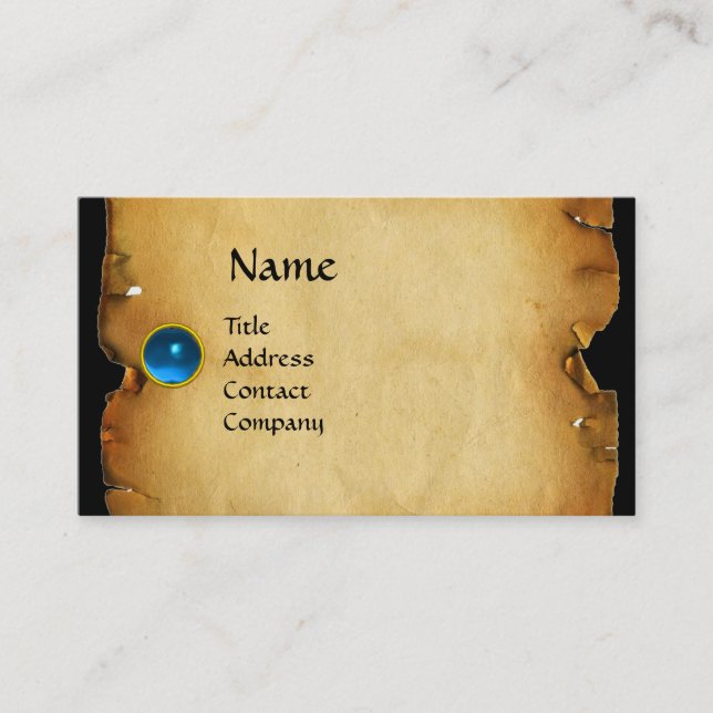 Carte De Visite ANCIEN PARCHEMENT BROWN, PIERRE GEM, bleu MONOGRAM (Devant)