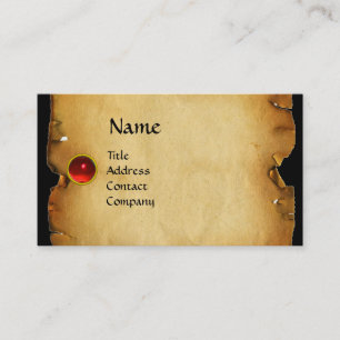 Carte De Visite ANCIEN PARCHEMENT BROWN, PIERRE GEM, rouge MONOGRA