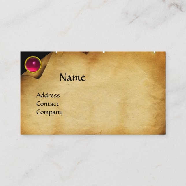 Carte De Visite ANCIEN PARCHEMENT, PIERRE DE GEM, rose MONOGRAMME (Devant)