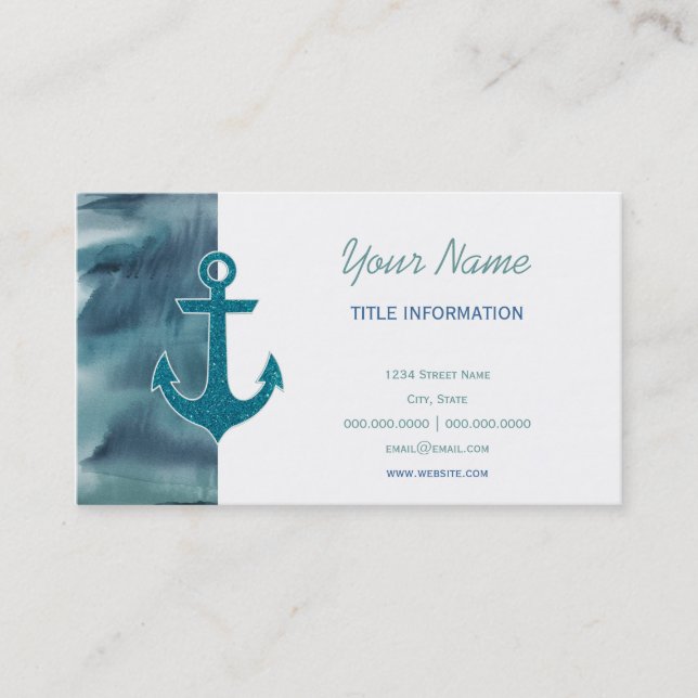 Carte De Visite Ancre de Parties scintillant d'aquarelle Turquoise (Devant)