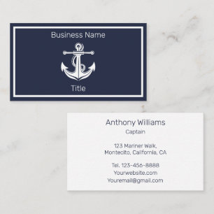 Carte De Visite Ancre Nautique Marine Bleue voilier
