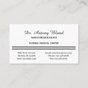 Carte De Visite Anesthésiologiste simple blanc et noir
