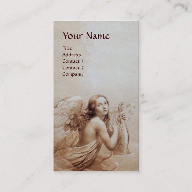 Carte De Visite ANGE JOUER LYRA SUR LES NUAGES Monogramme Argent (Devant)