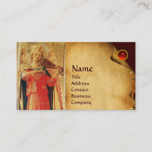 CARTE DE VISITE ANGE MUSICAL EN ROUGE ET OR
