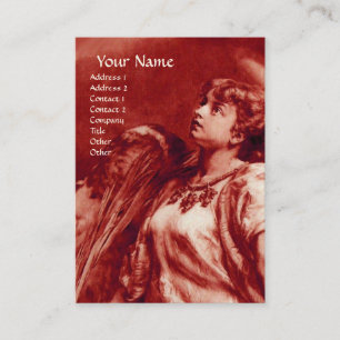 CARTE DE VISITE ANGE ROMANTIQUE AVEC PEUR EN ROUGE ANTIQUE, BLANC