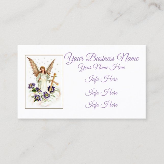 Carte De Visite Angel Avec Croix Et Fleurs Clematis Voiture D'Affa (Devant)