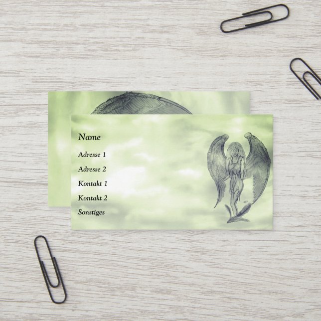 Carte De Visite Angel en style tatouage (Devant/Arrière en situation)