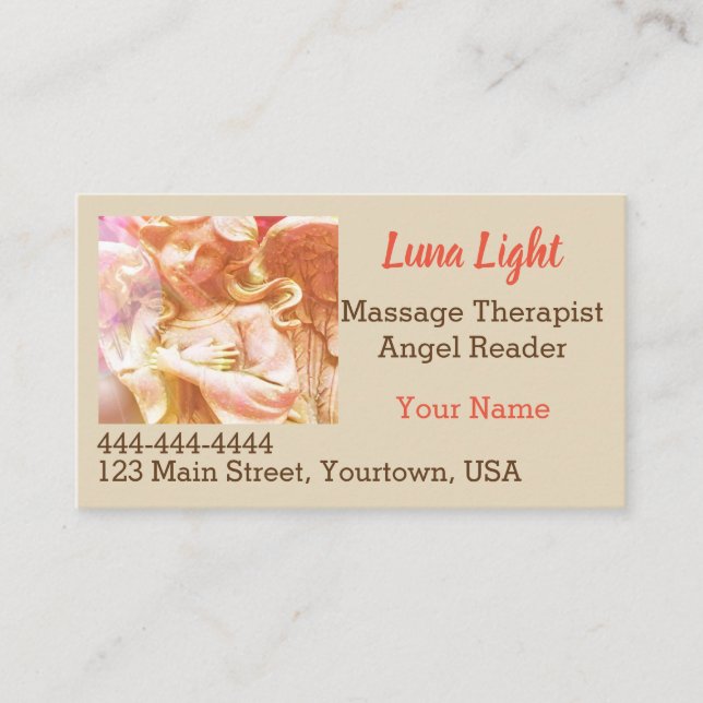 Carte De Visite Angel Massage Psychique Bien-Être Coeur Holistique (Devant)