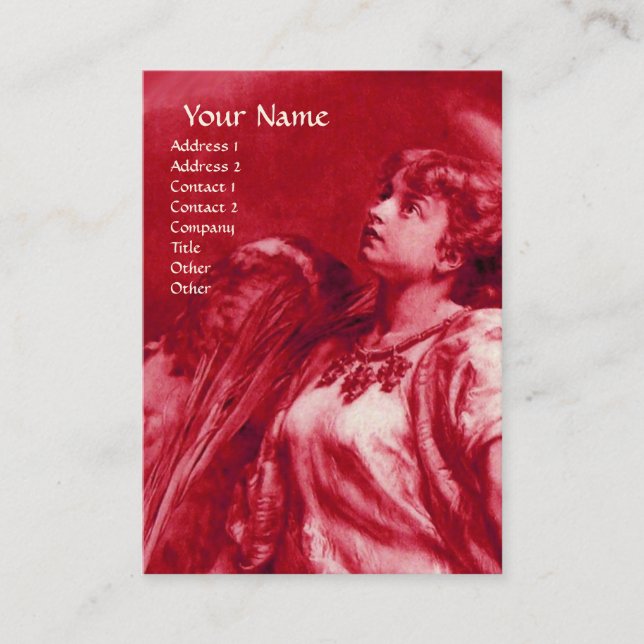 CARTE DE VISITE ANGEL ROMANTIQUE AVEC PLUIE EN ROSE, FUCHSIA, BLAN (Devant)