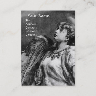 Carte De Visite ANGEL ROMANTIQUE EN BLANC NOIR, Métal argenté