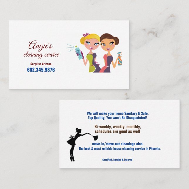 Carte De Visite Angie's Cleaning Service Cleaning Women (Devant / Derrière)