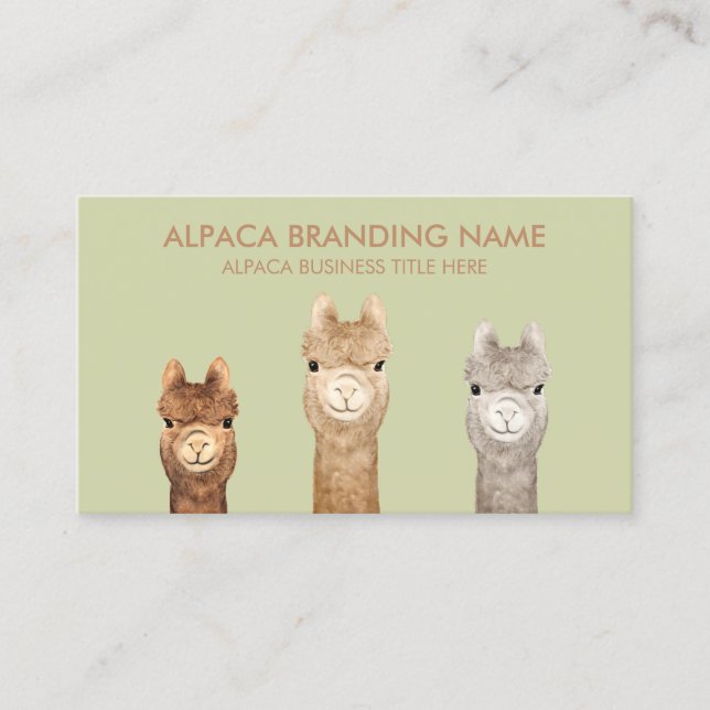 Carte De Visite Animal Brown vert Alpaca (Devant)