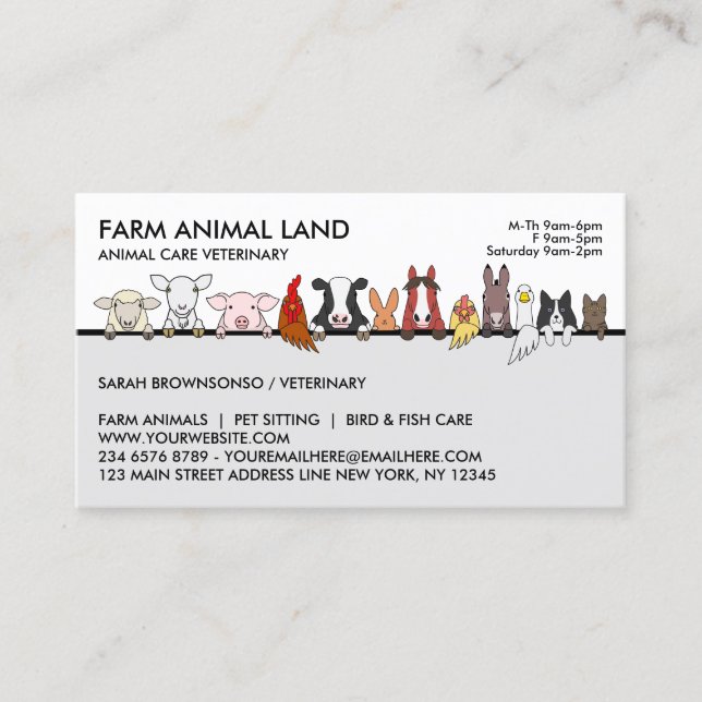 Carte De Visite Animal de ferme Visite de rendez-vous suivante Vét (Devant)