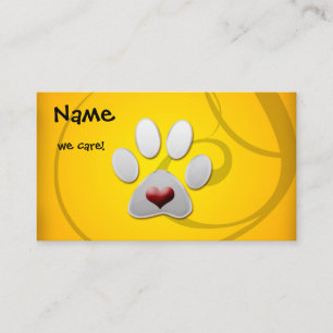 Carte De Visite Animal familier argenté jaune de coeur de patte