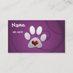 Carte De Visite Animal familier argenté pourpre de coeur de patte