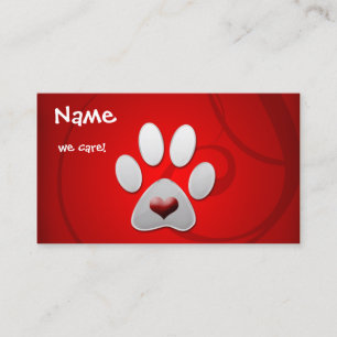 Carte De Visite Animal familier argenté rouge de coeur de patte