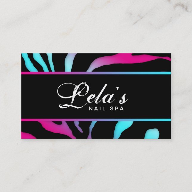 Carte de visite animal Zebra Nail Salon bleu rose (Devant)