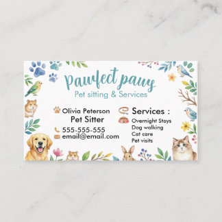 Carte De Visite Animaux aquarelle mignons - Garde d'animaux person