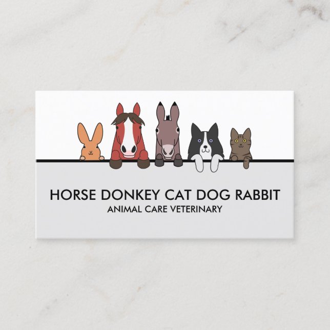 Carte De Visite Animaux de ferme Cheval Âne Chat Chien Lapin (Devant)
