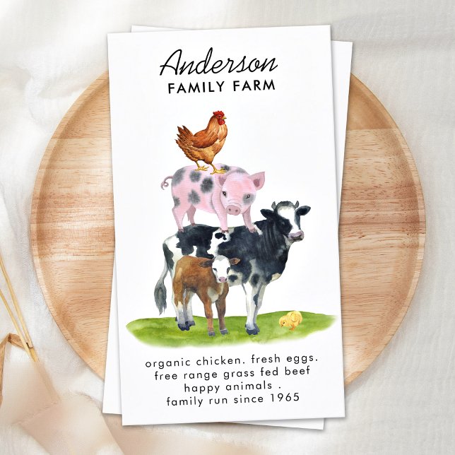Carte De Visite Animaux de ferme Cochon de porc poulet Aquarelle (Créateur téléchargé)