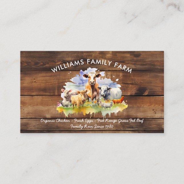 Carte De Visite Animaux de ferme Cochon de porc poulet Aquarelle (Devant)