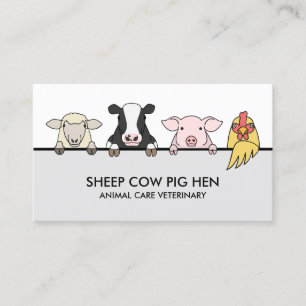 Carte De Visite Animaux de ferme Végétal Véguin Cow Pig Hen