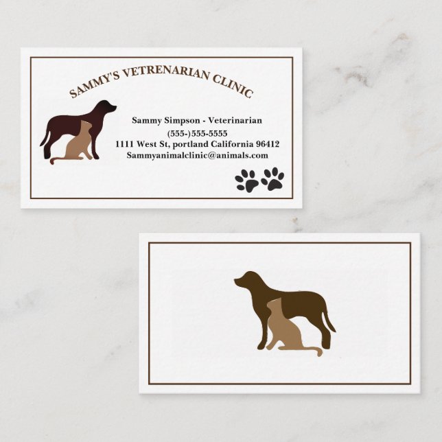 Carte De Visite Animaux de service vétérinaire animal animal anima (Devant / Derrière)