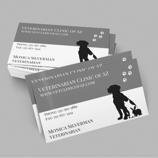 Carte De Visite Animaux domestiques Vétérinaires Paw Black Grey Bl (Créateur téléchargé)