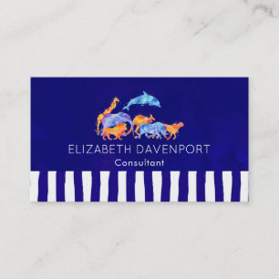 Carte De Visite Animaux sauvages avec une bordure rayée bleu viole