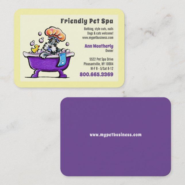 Carte De Visite Animaux Spas Chien Grooming Schnauzer Bath YW (Devant / Derrière)
