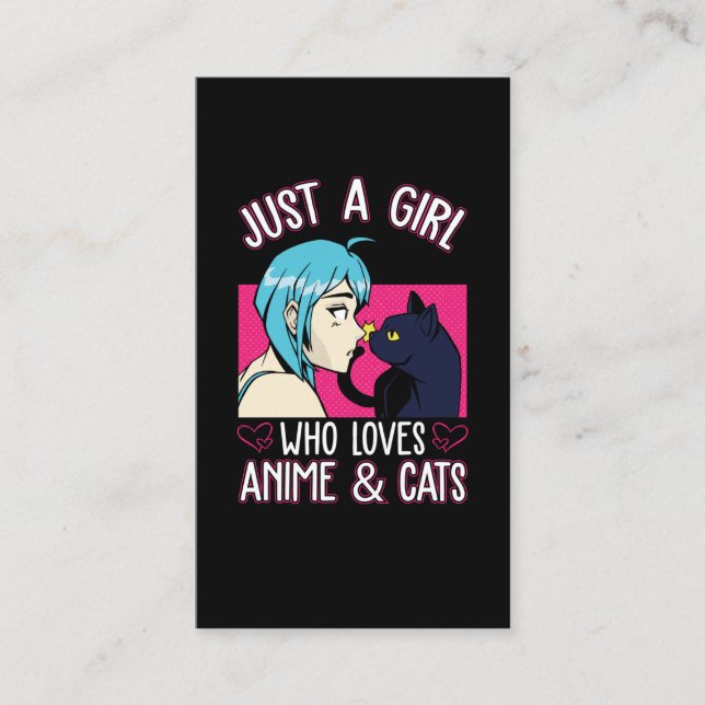 Carte De Visite Anime Girl Love Cat Otaku Japonais Comic Manga Fan (Devant)