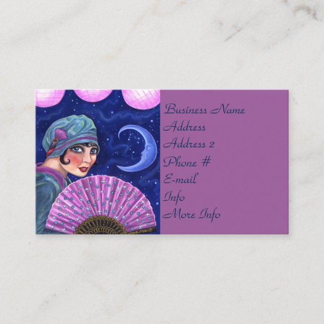 Carte De Visite Années folles Flapper Girl Fan Lune Stars (Devant)