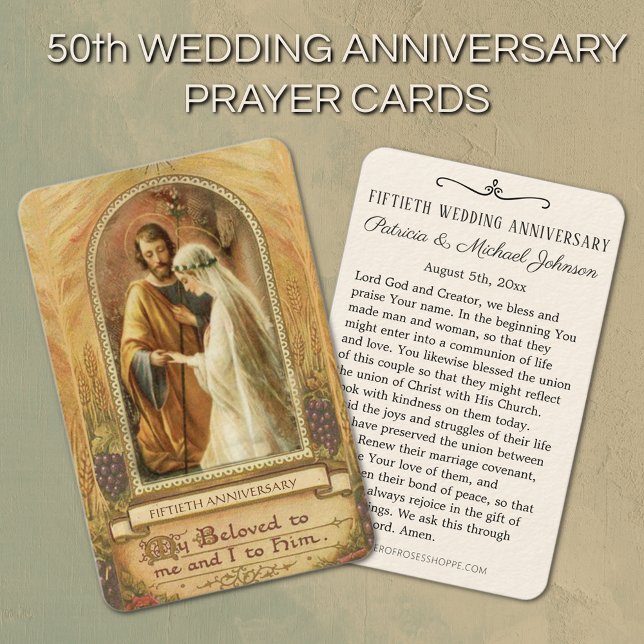 Carte De Visite Anniversaire du Mariage catholique Favoriser la Ca (50th Catholic Wedding Anniversary Prayer Cards )