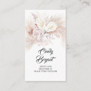 Carte De Visite Anthuriums blancs Pampas Grass et Roses roses rose